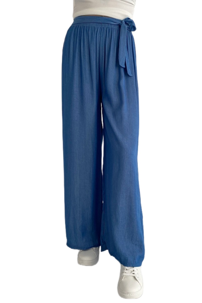 WIDE LEG DENIM STYLE PALAZZO PANTS MEDIUM WASH - My Ladida Boutique