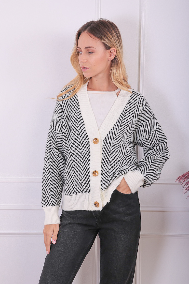 CARDIGAN IN WHITE BLACK - My Ladida Boutique