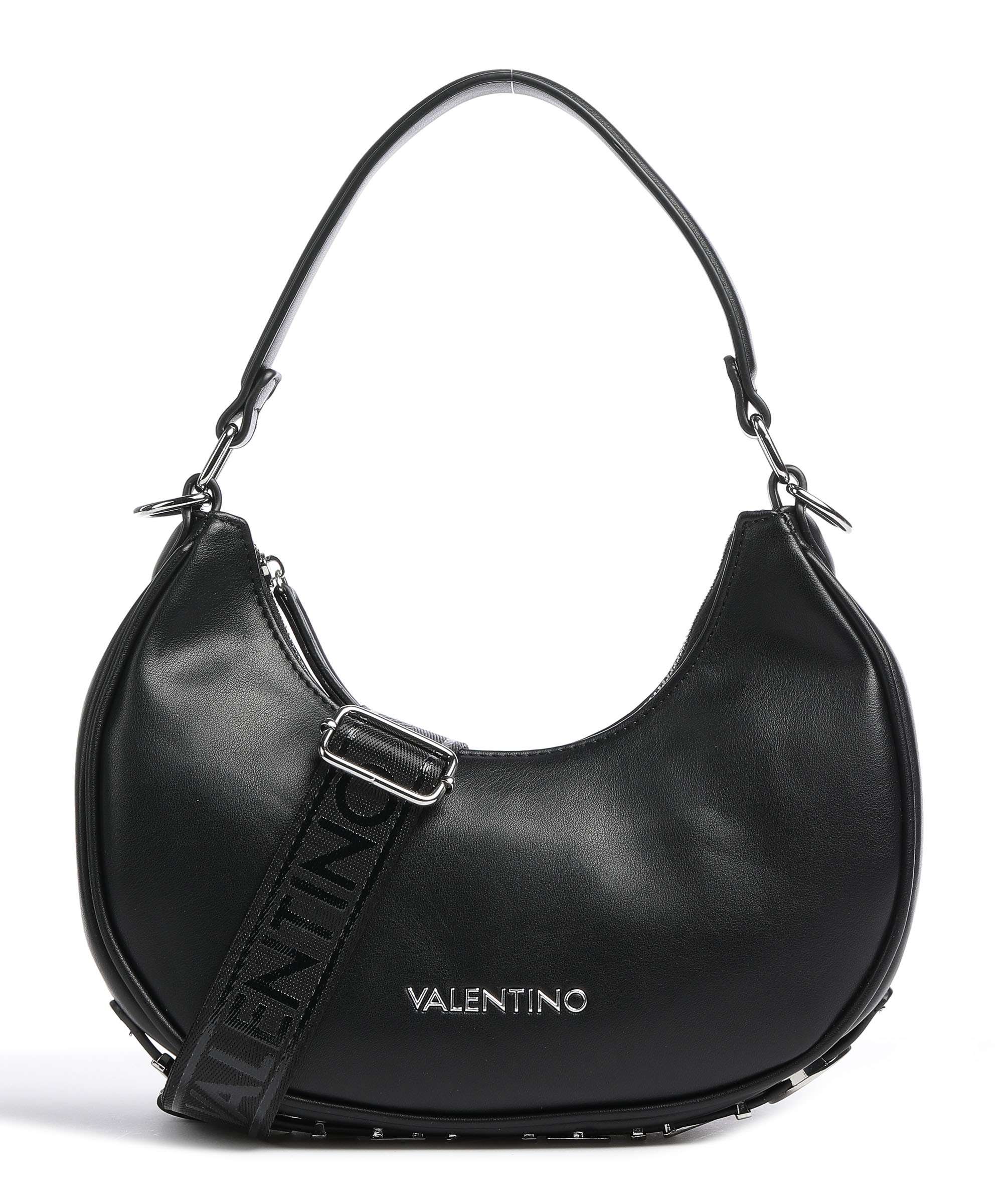 Valentino Bags Alexia metal logo strap cross body bag in black