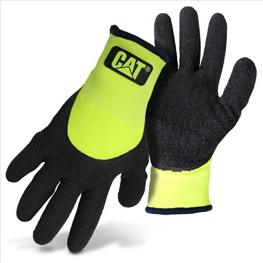 GLOVE CAT017411L HI-VIS GREEN TEXTURED LATEX PALM , 3/4 DIPPED , TERRY CLOTH LINED , SIZE LARGE