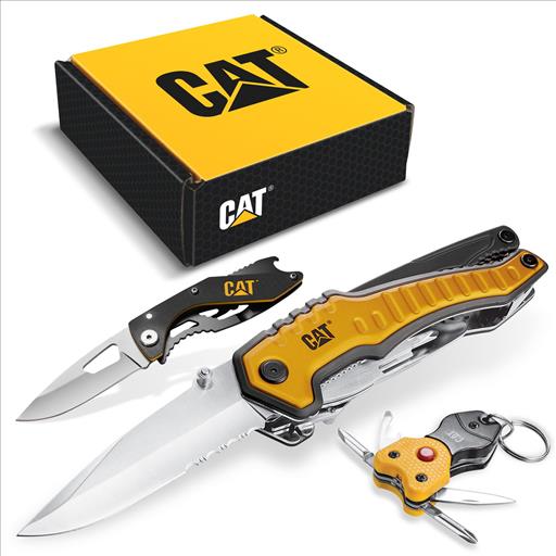 CAT 105966 3PCS XL MULTI TOOL , KNIFE AND KEYCHAIN YELLOW