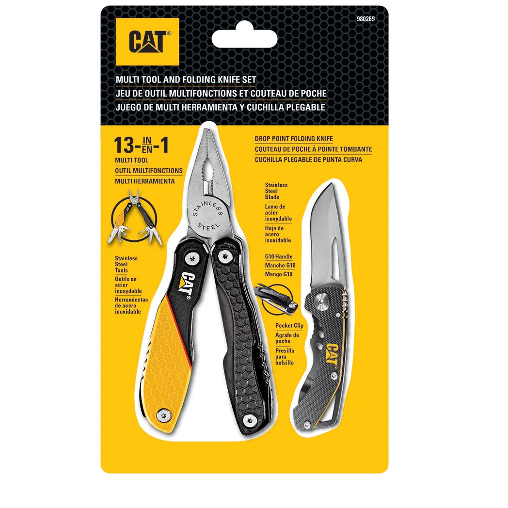 CAT 106381 13 IN 1 MULTI TOOL AND FOLDING KNIFE SET BLACK / YELLOW