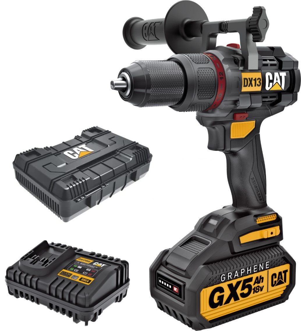 CAT DX13 18V 80N.m Hammer Drill + 1pc 5.0Ah Graphen battery pacK + 1pc 15A Charger + 1pc Belt clip