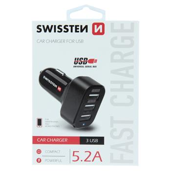 SWISSTEN CAR CHARGER USB X 3 5.2A