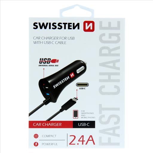 SWISSTEN CAR CHARGER USB-C + USB 2.4A
