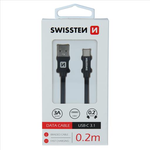 SWISSTEN BRAIDED USB TYPE-C 0.2M 3A BLK