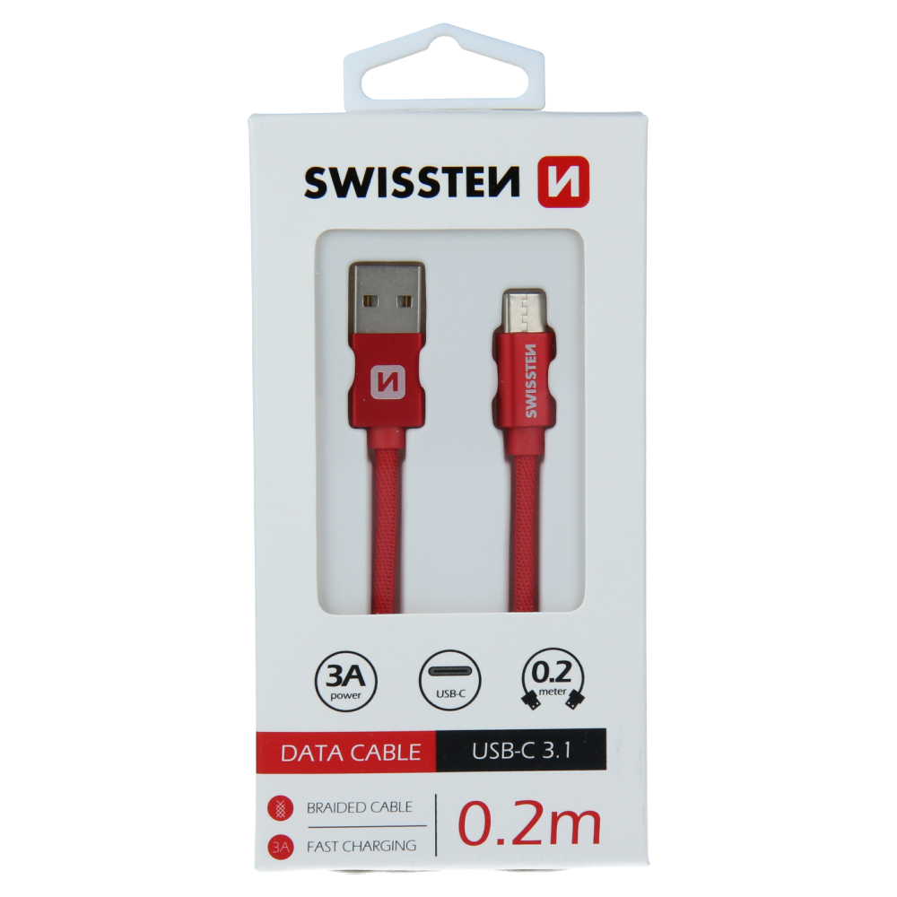 SWISSTEN BRAIDED USB TYPE-C 0.2M 3A RED