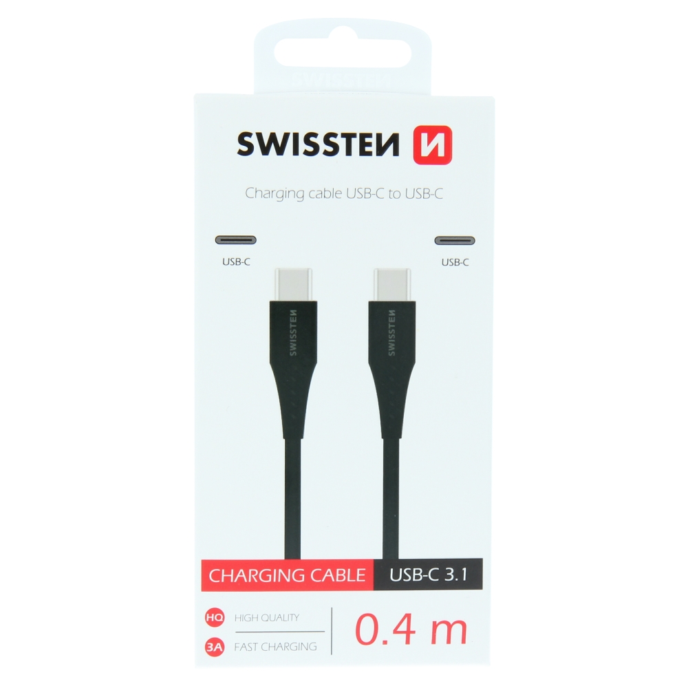 SWISSTEN 0.40M USB-C TO USB-C 3A BLACK