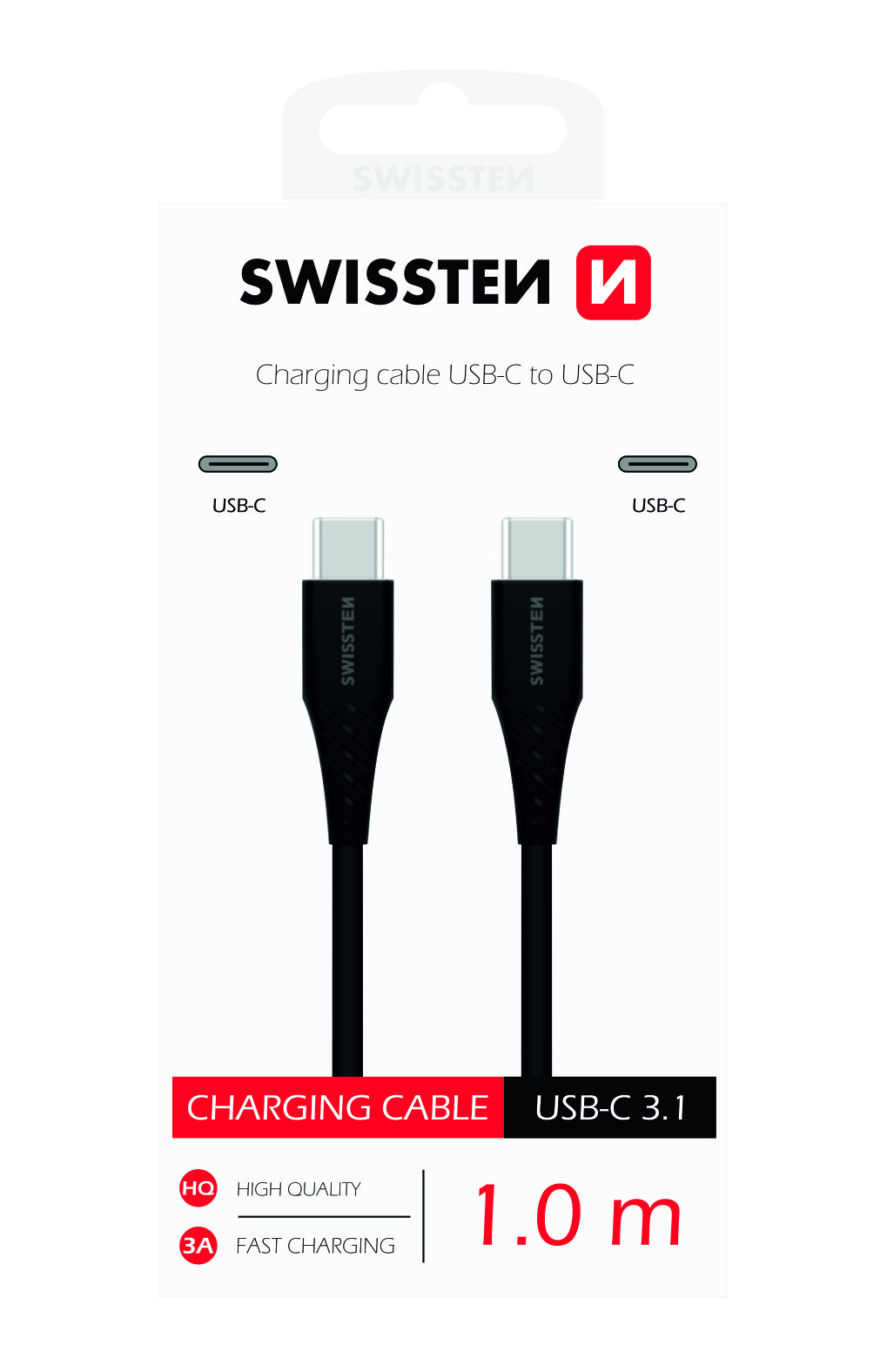 SWISSTEN 1M USB-C TO USB-C 3A BLACK