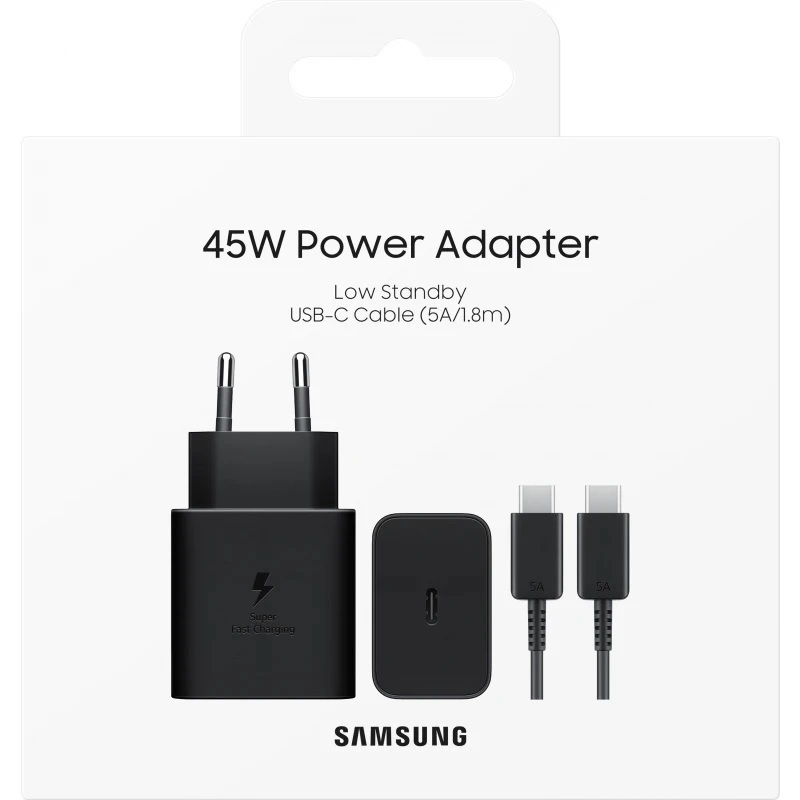 SAMSUNG 45W USB-C TRAVEL CHARGER EP-TA4511XBEGEU W/CABLE C TO C BLACK