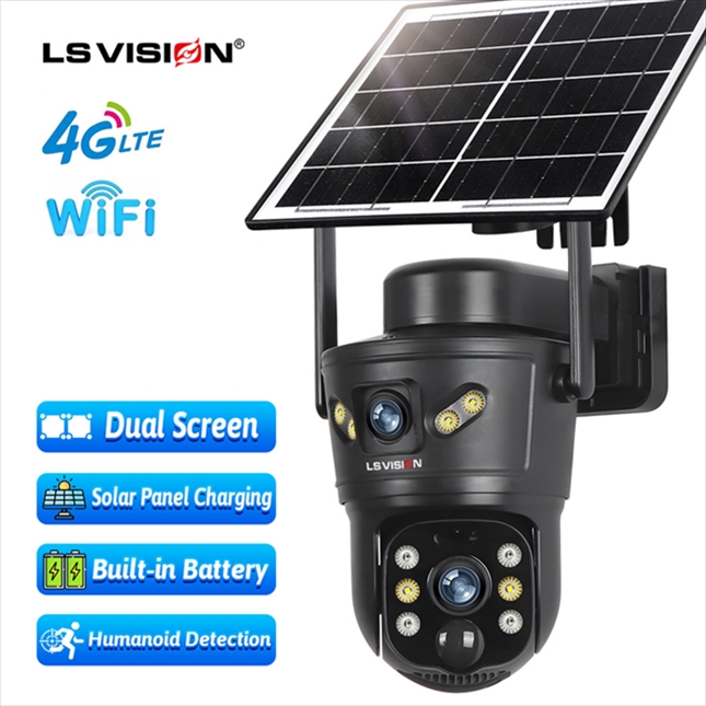 LS VISION V380 LS-CS5-4G-EU 2K 4G Two-lens PTZ Solar Outdoor Camera BLACK