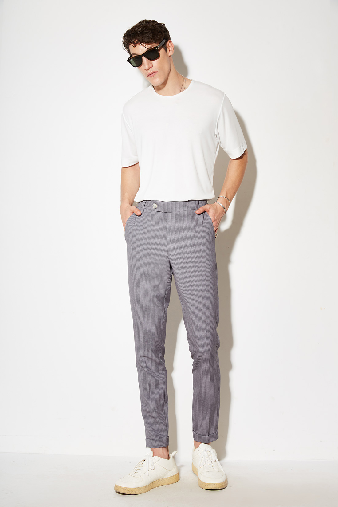 STEFAN STRIPED TEXTURED TROUSERS