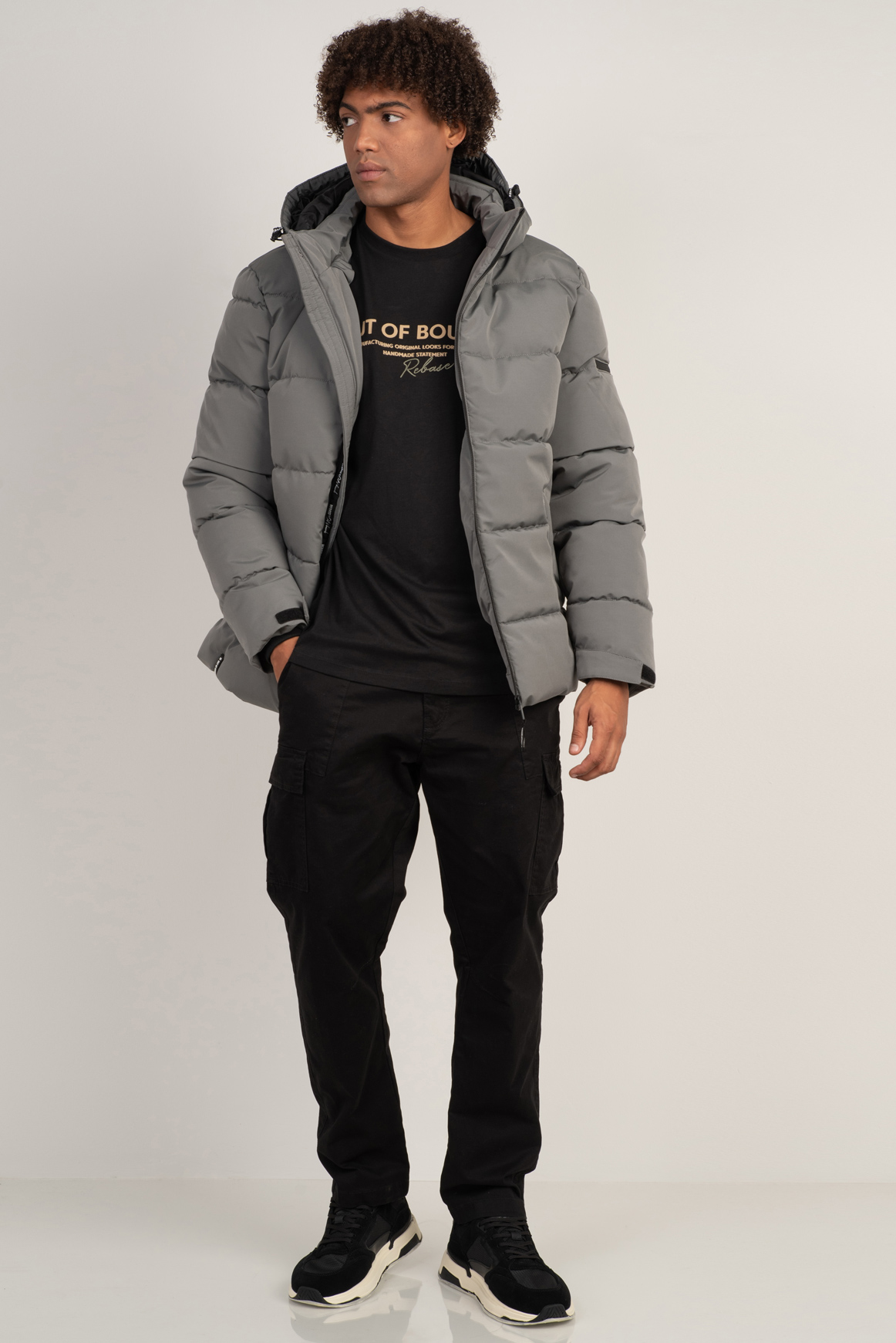 BASIC QUILTED BOMBER HOODIE JACKET