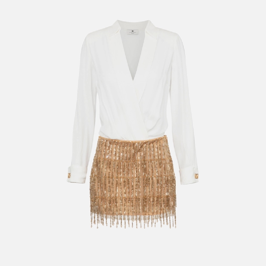 ELISABETTA FRANCHI, Shirt mini-dress with sequin-embroidered skirt