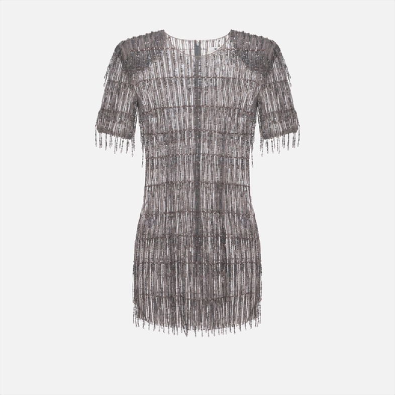 ELISABETTA FRANCHI, Sequin-embroidered tulle boxy mini-dress