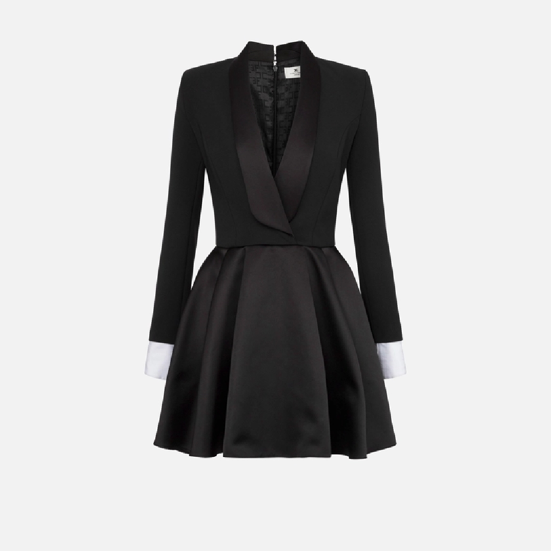 ELISABETTA FRANCHI, Mini-dress in crêpe fabric with satin lapels