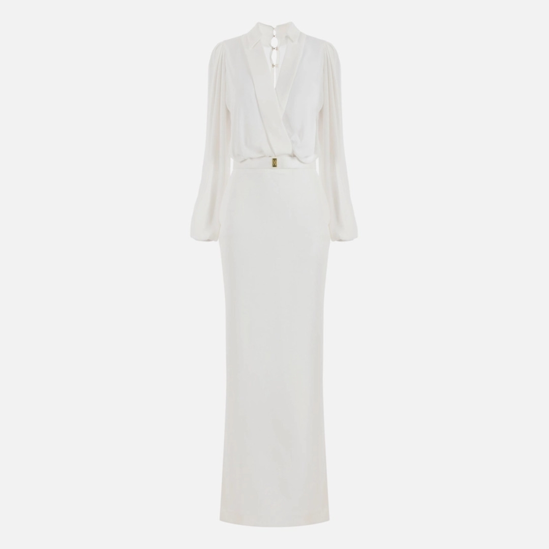 ELISABETTA FRANCHI, Long shirt dress in crepe with belt