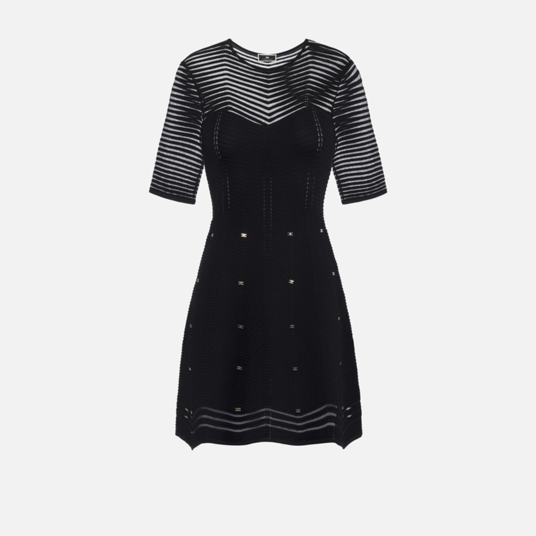 ELISABETTA FRANCHI, Herringbone pattern mini-dress in viscose fabric with studs