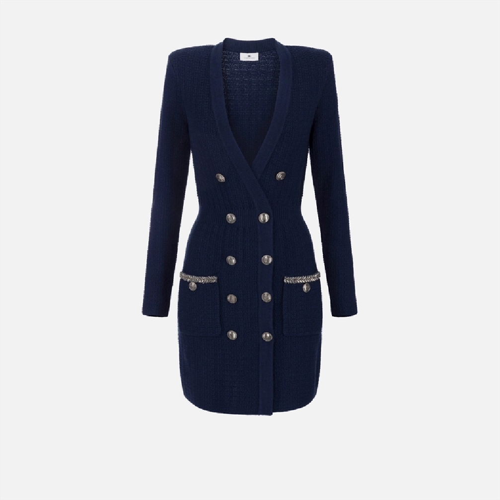 ELISABETTA FRANCHI, Coat dress in bouclé wool with embroider