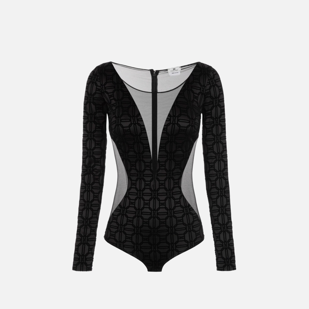 ELISABETTA FRANCHI, Flock Lycra and tulle bodysuit