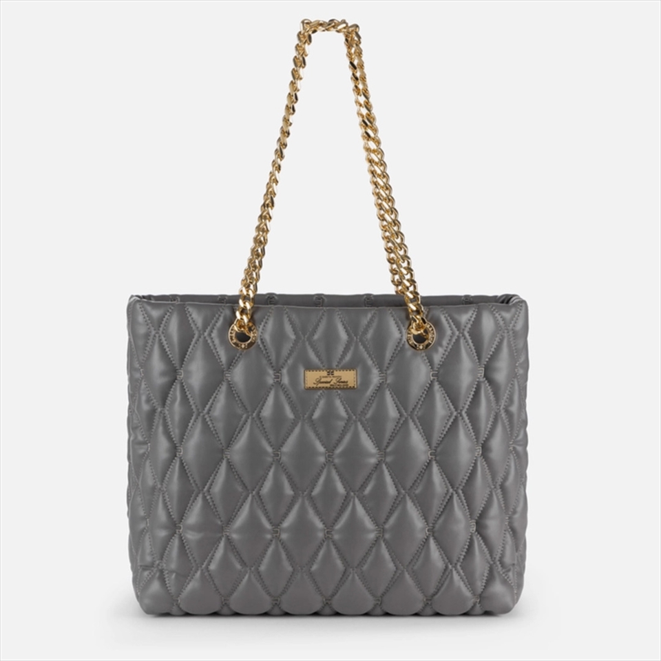 ELISABETTA FRANCHI, Shopper bag in embossed fabric with chain handles