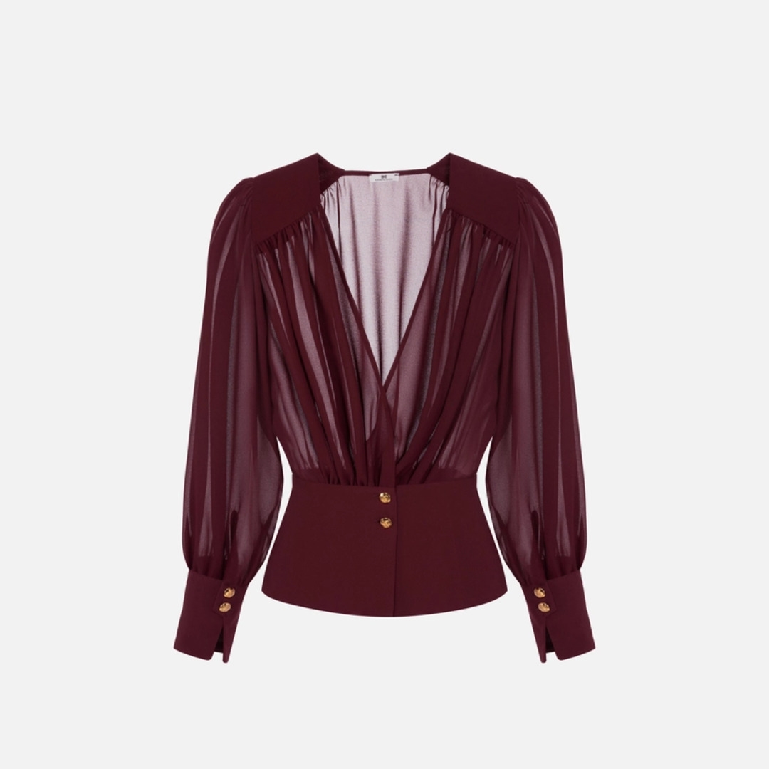 ELISABETTA FRANCHI, Blouse in georgette fabric with peplum