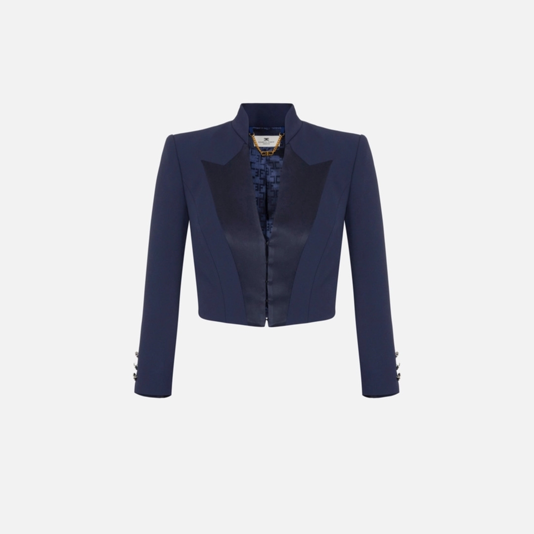 ELISABETTA FRANCHI, Crêpe cropped jacket with satin lapels