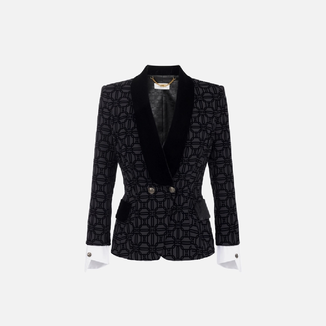 ELISABETTA FRANCHI, Double-breasted flock crêpe jacket