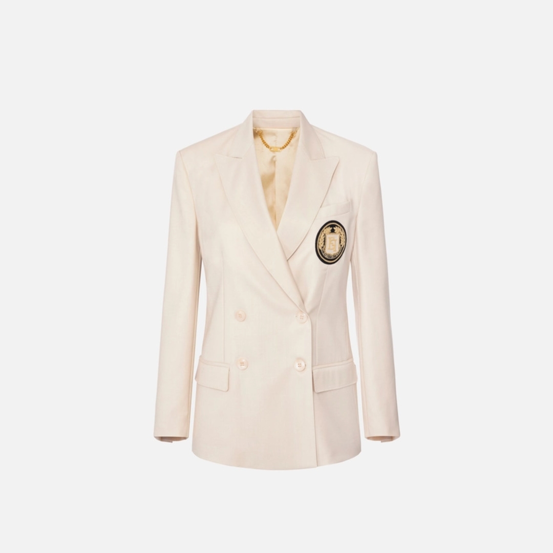 ELISABETTA FRANCHI, Cool wool double-breasted jacket with patch