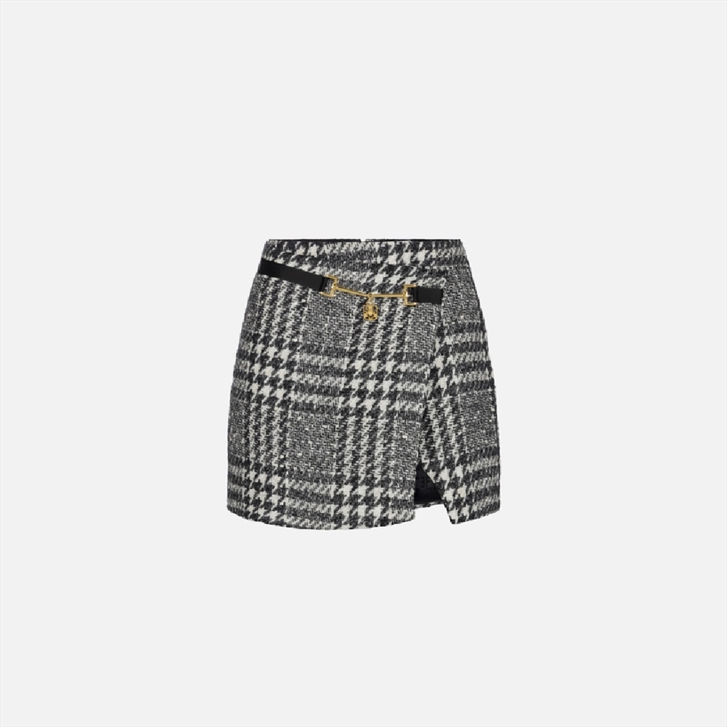 ELISABETTA FRANCHI, Laminated tweed wraparound miniskirt