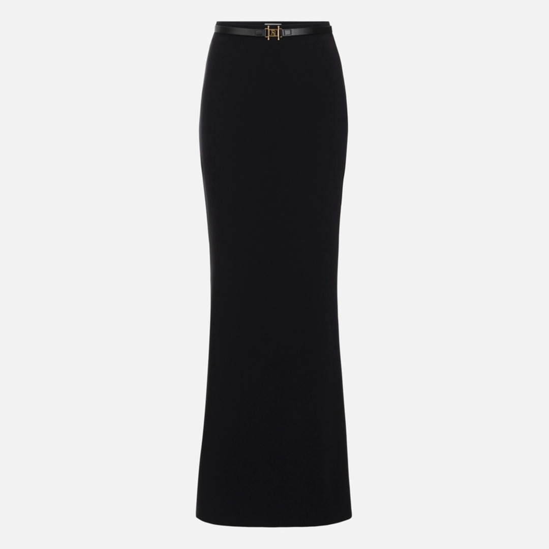 ELISABETTA FRANCHI, Long skirt in lightweight crêpe fabric with belt