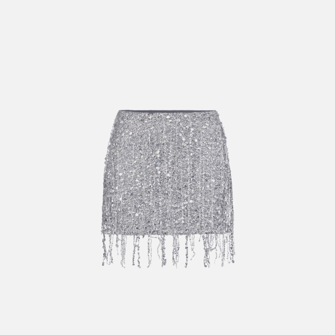 ELISABETTA FRANCHI, Miniskirt tulle embroidered with sequin fringes