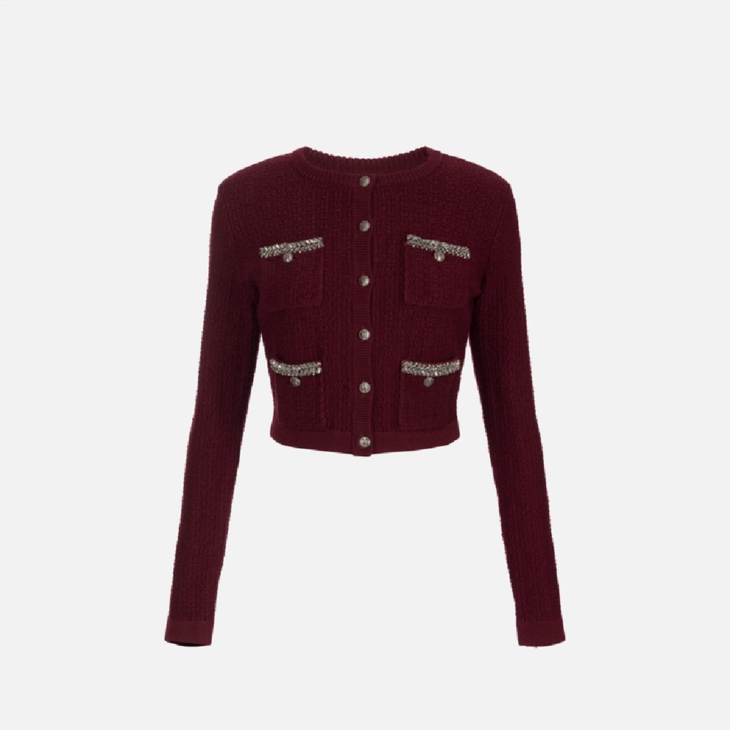 ELISABETTA FRANCHI, Bouclé wool cardigan with embroidery