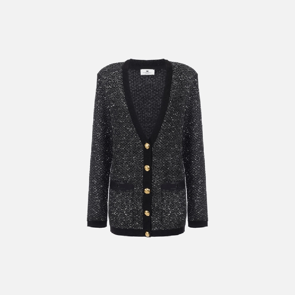 ELISABETTA FRANCHI, Wool cardigan with sequin thread