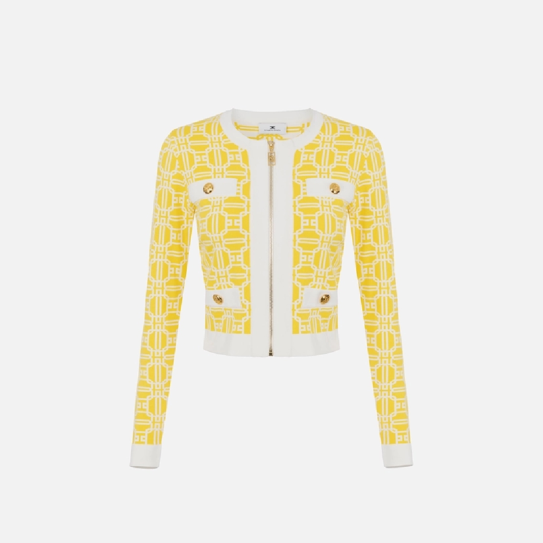 ELISABETTA FRANCHI, Jacquard logo cropped cardigan