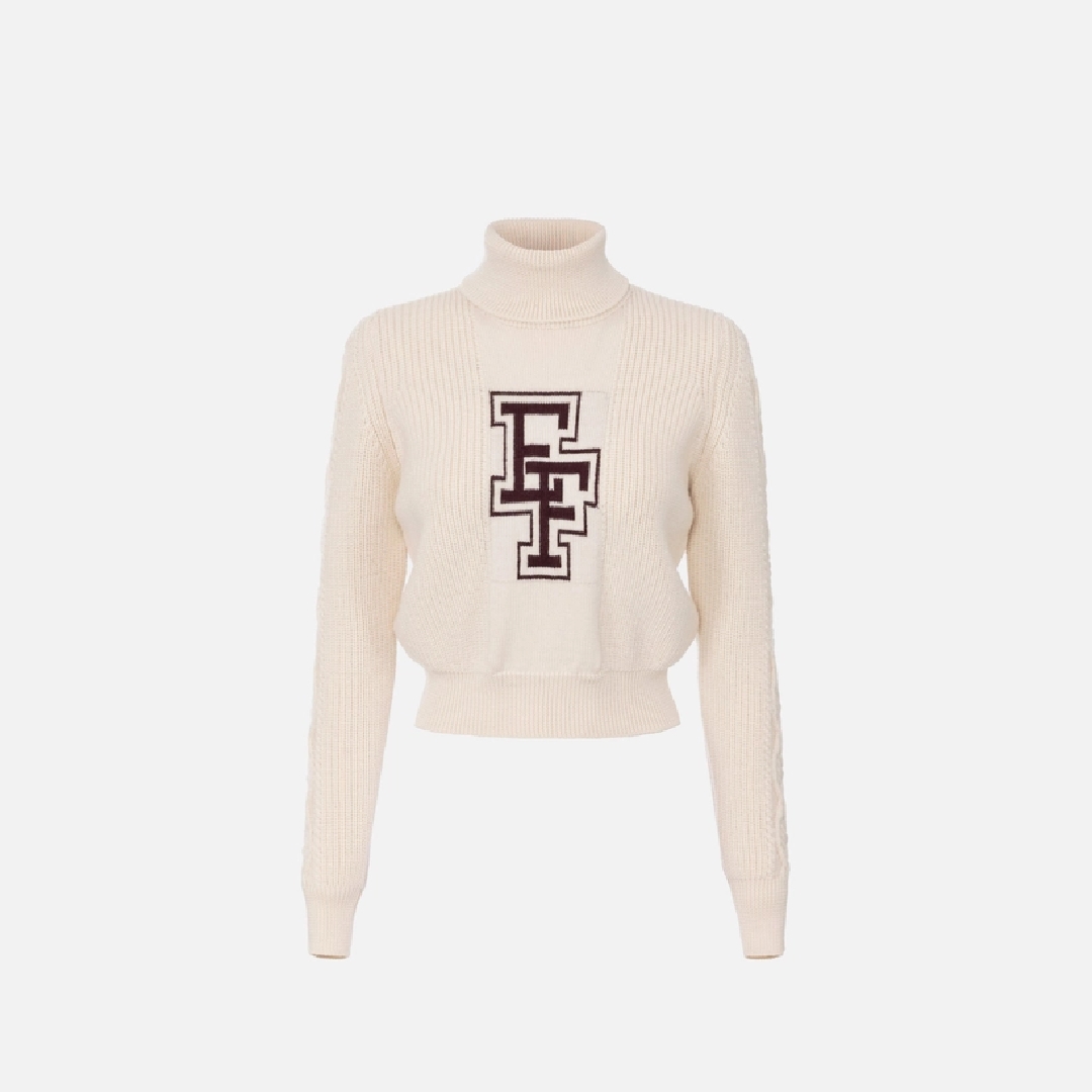 ELISABETTA FRANCHI, College-style wool turtleneck top