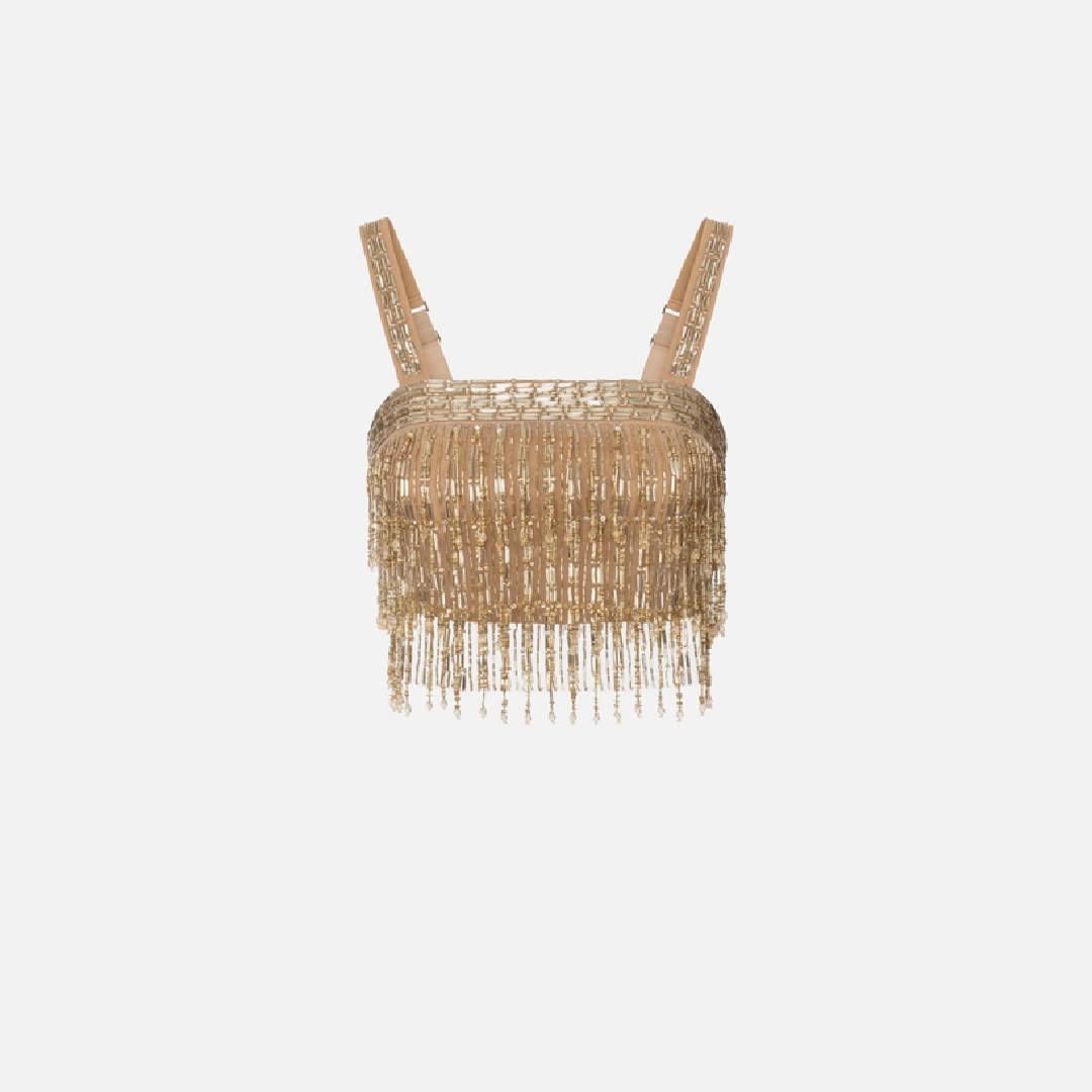 ELISABETTA FRANCHI, Crêpe bandeau top embroidered with sequins