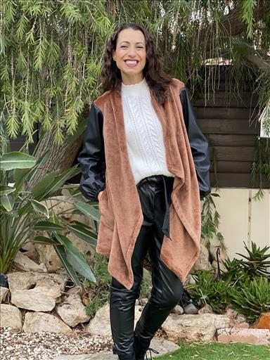 CARDIGAN WITH ECO LEATHER SLEEVE