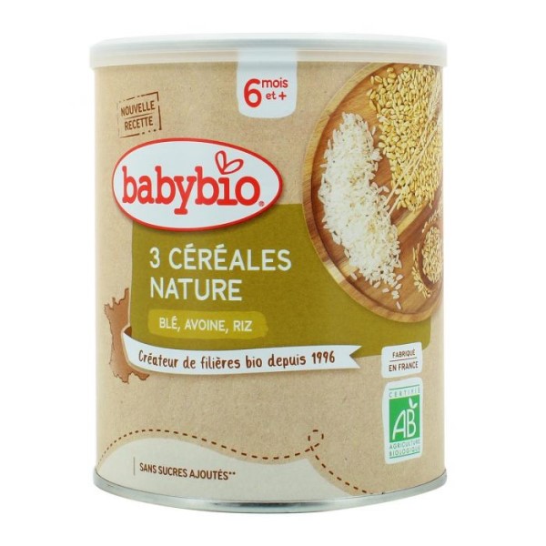 Babybio 3 Céréales Nature Riz Blé Avoine 6 Mois Bio 220 g 