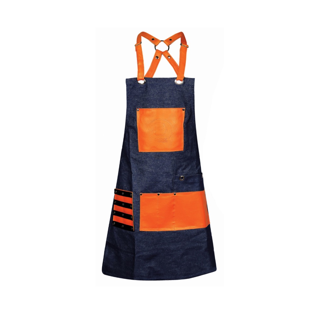 NOV – PROFESSIONAL BAR APRON COTTON BLUE JEAN COLOUR WITH ORANGE COLOUR  DETAILS