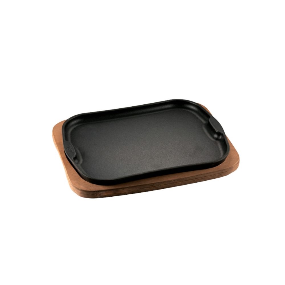 ILSA – CAST IRON RECTANGULAR SERVING PLATE 28 x 21 CM WITH WOODEN BASE 30 x 22 CM