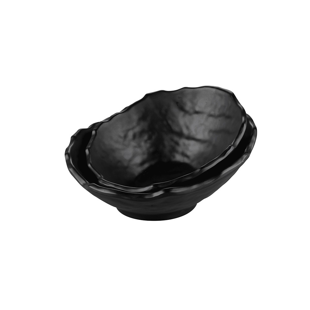 BNOV – ASYMMETRICAL WAVY MELAMINE BOWL BLACK 23 x 22.5 CM