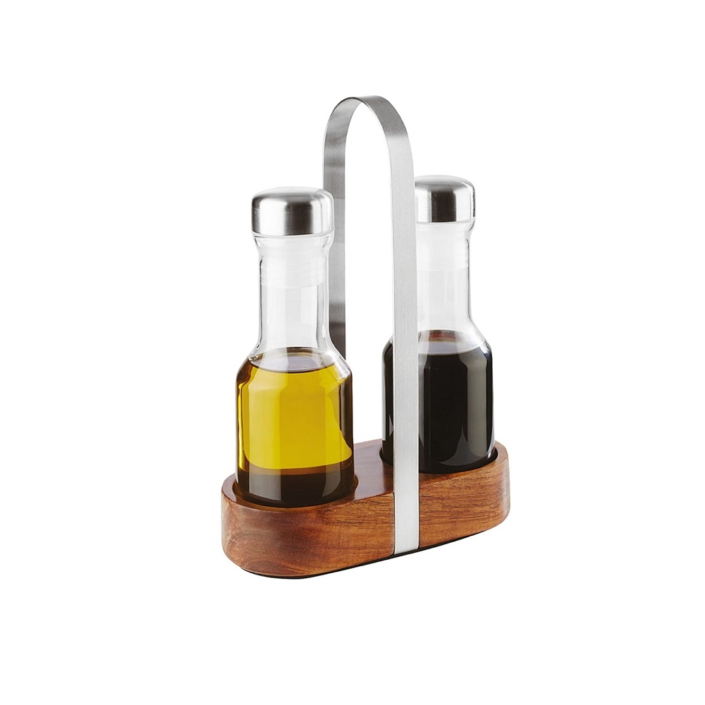 PADERNO – OIL + VINEGAR SELT WITH WOODEN BASE AND ST/ST HANDLE