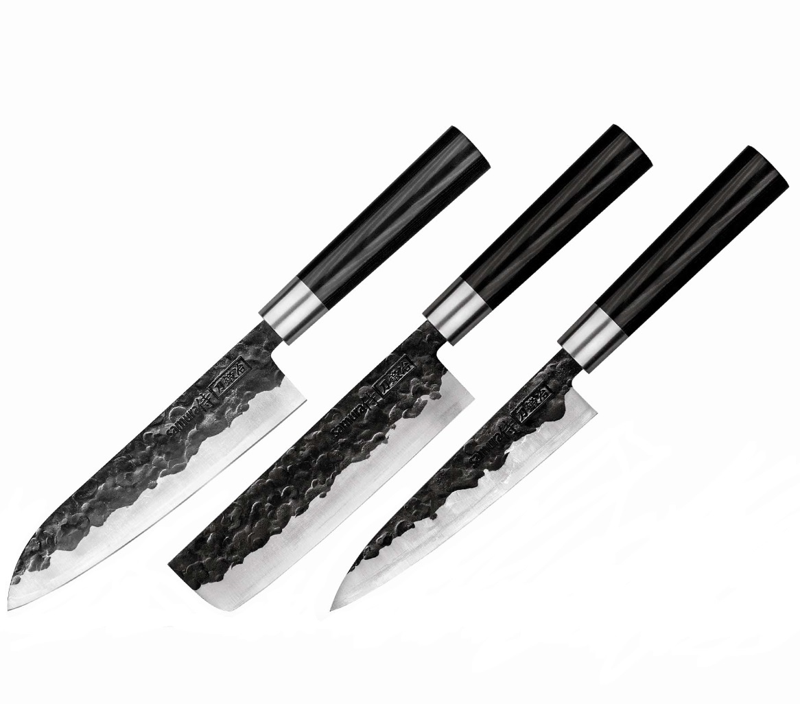 SAMURA – BLACKSMITH SET OF 3 KITCHEN KNIVES – UTILITY/NAKIRI/SANTOKU SBL-0220