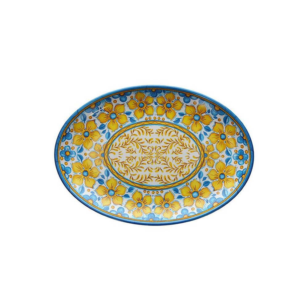 TOGNANA – MELAMINE OVAL TRAY 35.5×25.5 CM YELLOW/BLUE FLOWER