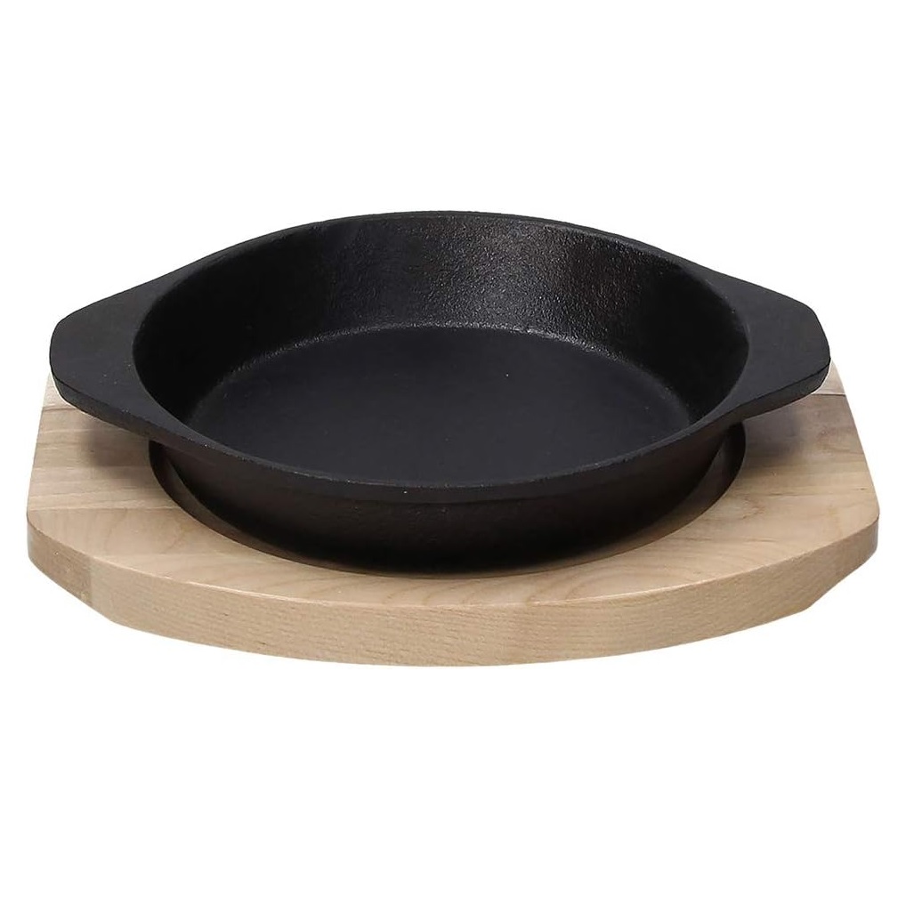 TOGNANA – CAST IRON HANDLED PAN 14 CM ROUND WITH WOODEN BASE