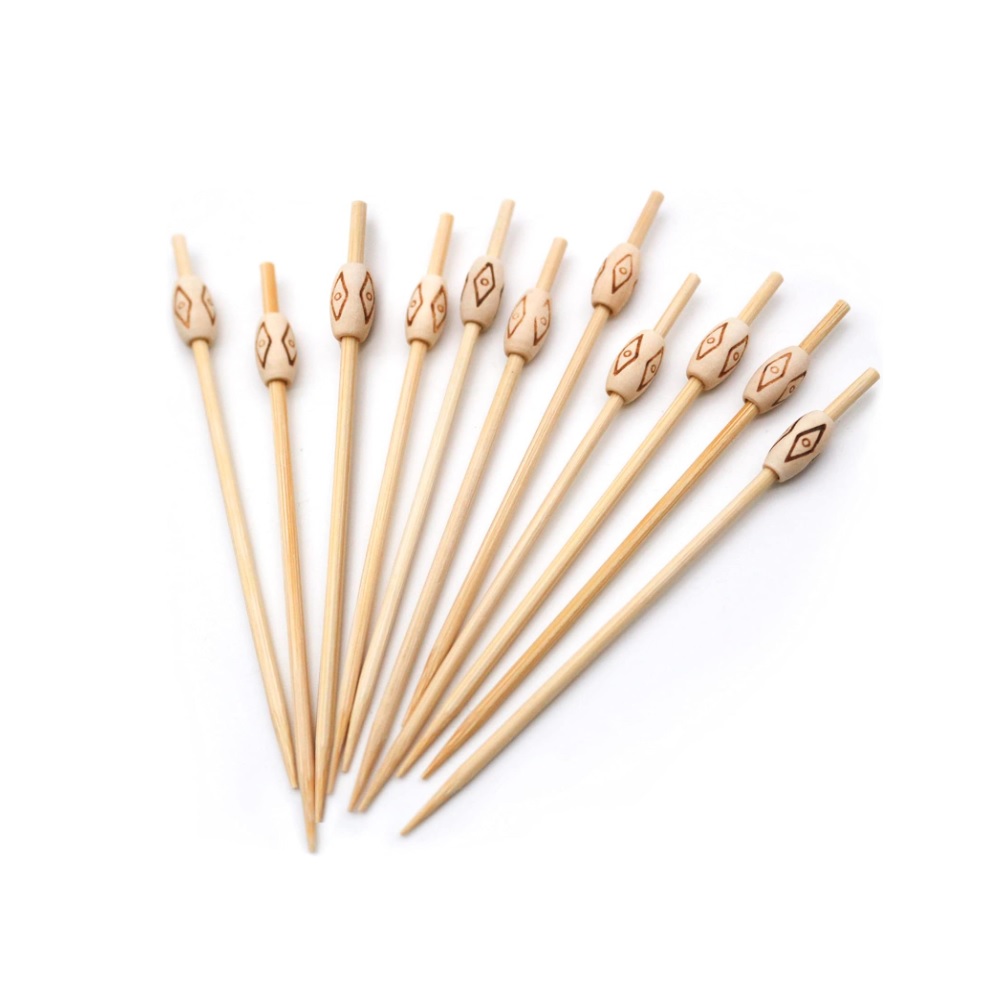 BAMBOO OVAL PICK WITH BEAD 15 CM – PACK OF 100