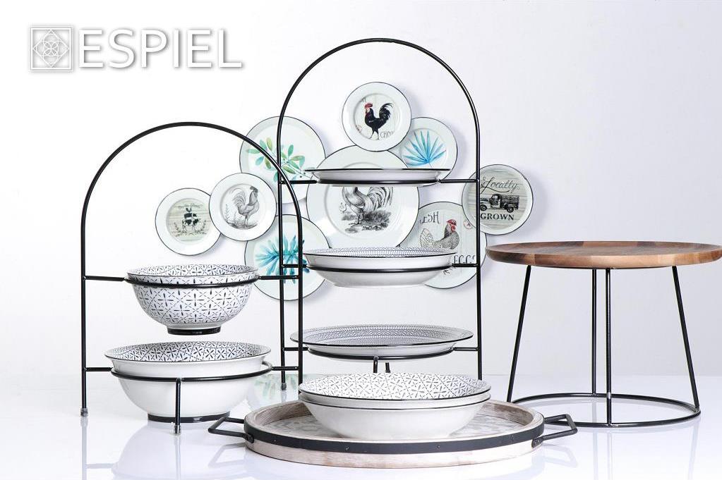 ESPIEL – 2 TIER STAND METALLIC BLACK H22 CM – PLATES WITH BASE 13-15 CM