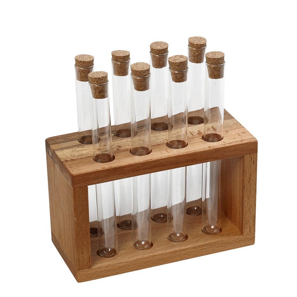 ESPIEL – COUNTRY SPICES GLASS TUBES IN WOODEN BASE 8 PCS