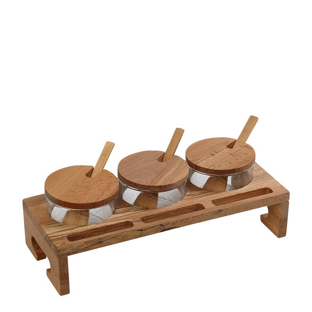 ESPIEL – WOODEN SET OF 3 SPICE JARS